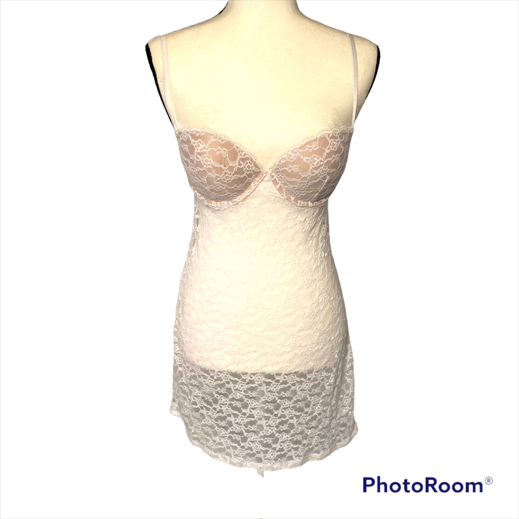 Victoria’s Secret Vs White Floral Lace Lingerie Chemise Size 34c